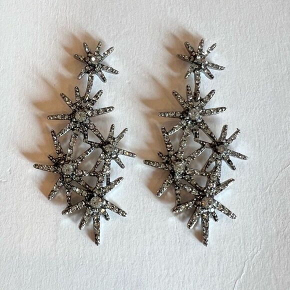 Loft Rhinestone Silver Tone Drop Earrings New With Tags - Picture 2 of 8
